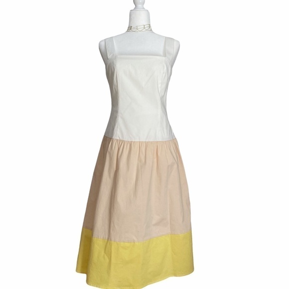 Cremieux Anna Tiered Color Block Drop Waist Sundress Yellow White NWOT - Picture 1 of 11